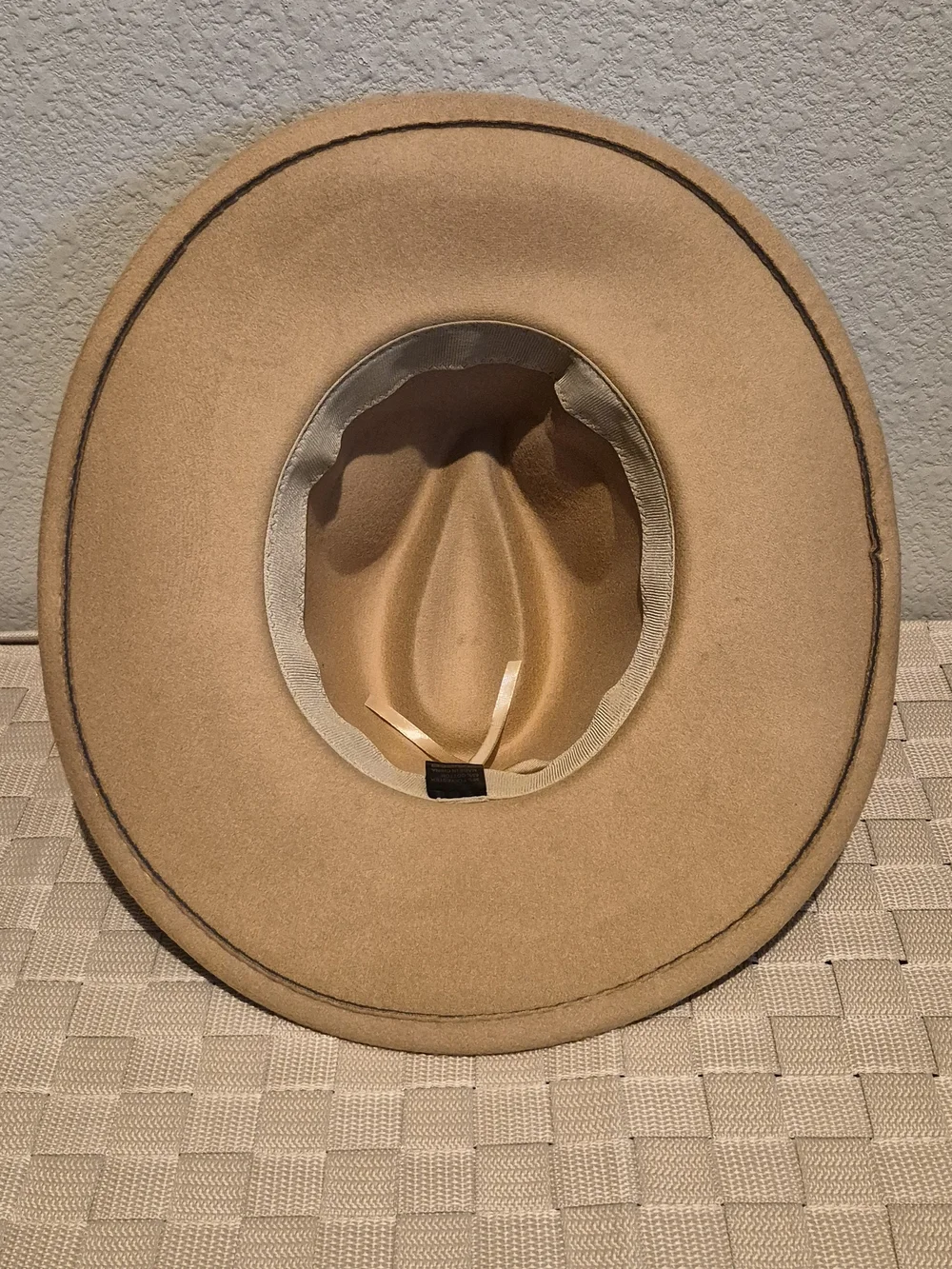 Wide-Brim Felt Fedora Hat with Decorative Woven Band - Tan - NWOT